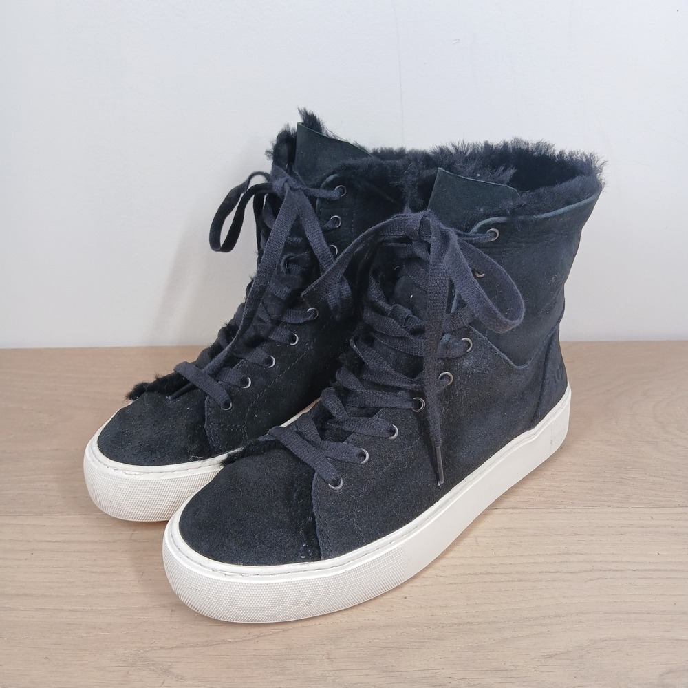 UGG Sneakers Women 8 Black Suede Leather Fur Lined Platform S/N 1104 High Top